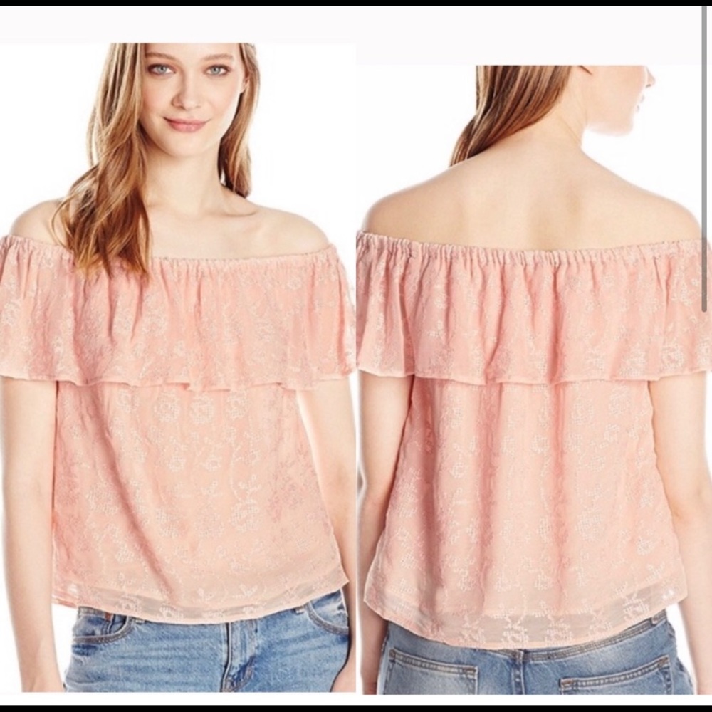 🛍lucky brand pink off the shoulder ruffle top